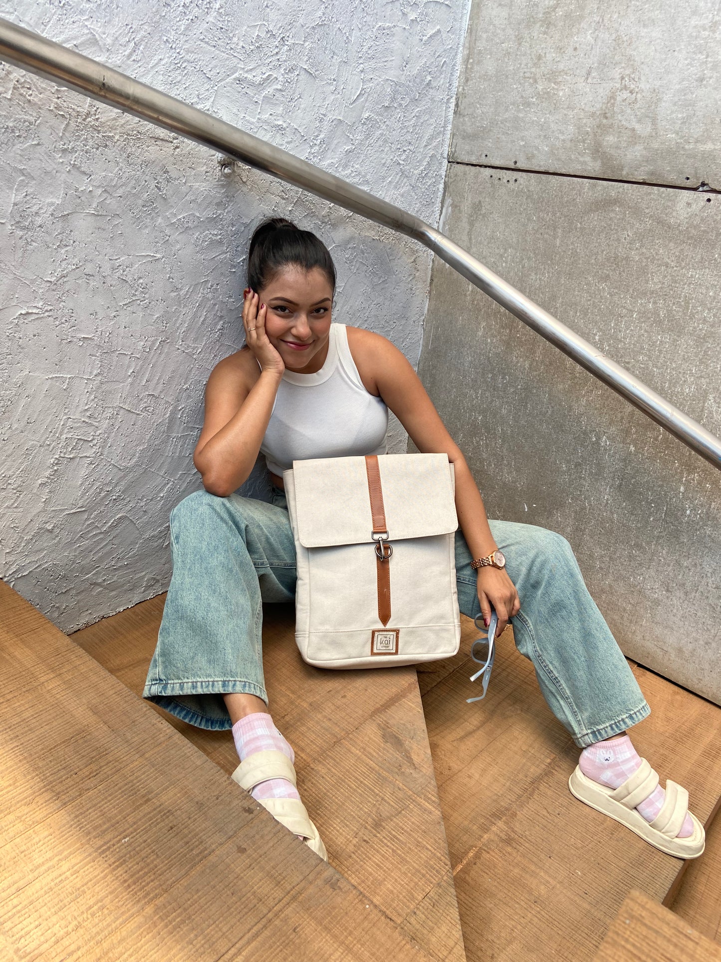 Canvas Backpack- White